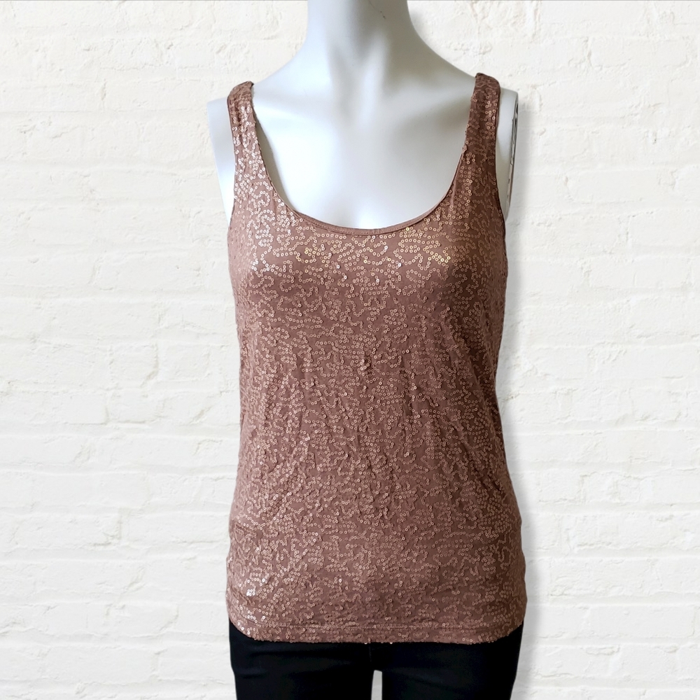 Talbots NWT rose gold sleeveless sequin blouse tank top size xsmall